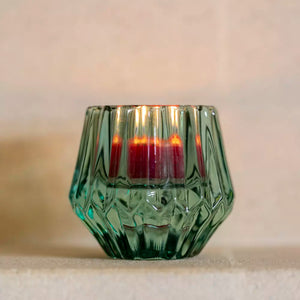 Glass Candleholder Duo Green