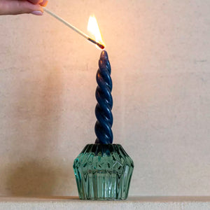 Glass Candleholder Duo Green