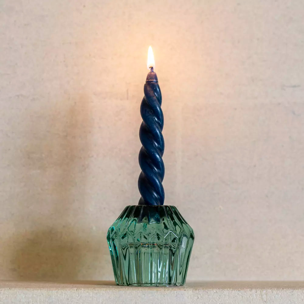 Glass Candleholder Duo Green