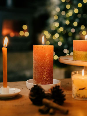Orange & Cinnamon Gold Marbled Pillar Candle - St Eval