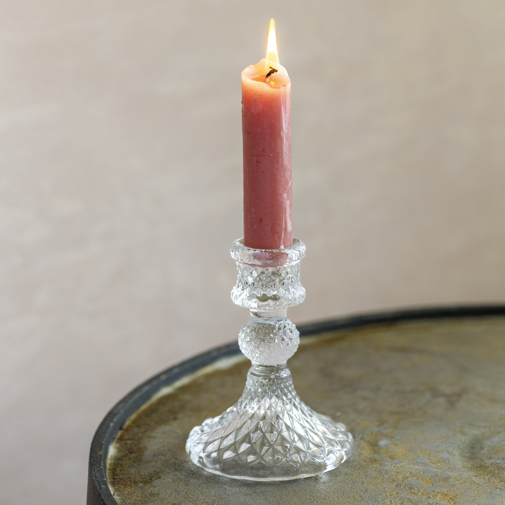 Harlequin Glass Candlestick - Dinner Candle Holder - Clear