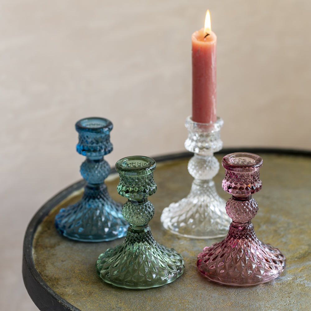 Glass Candlestick - Dinner Candle Holder - Harlequin Green