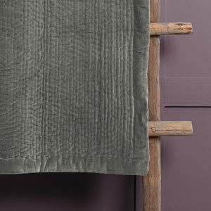 Haze Velvet Quilted Throw- Steel