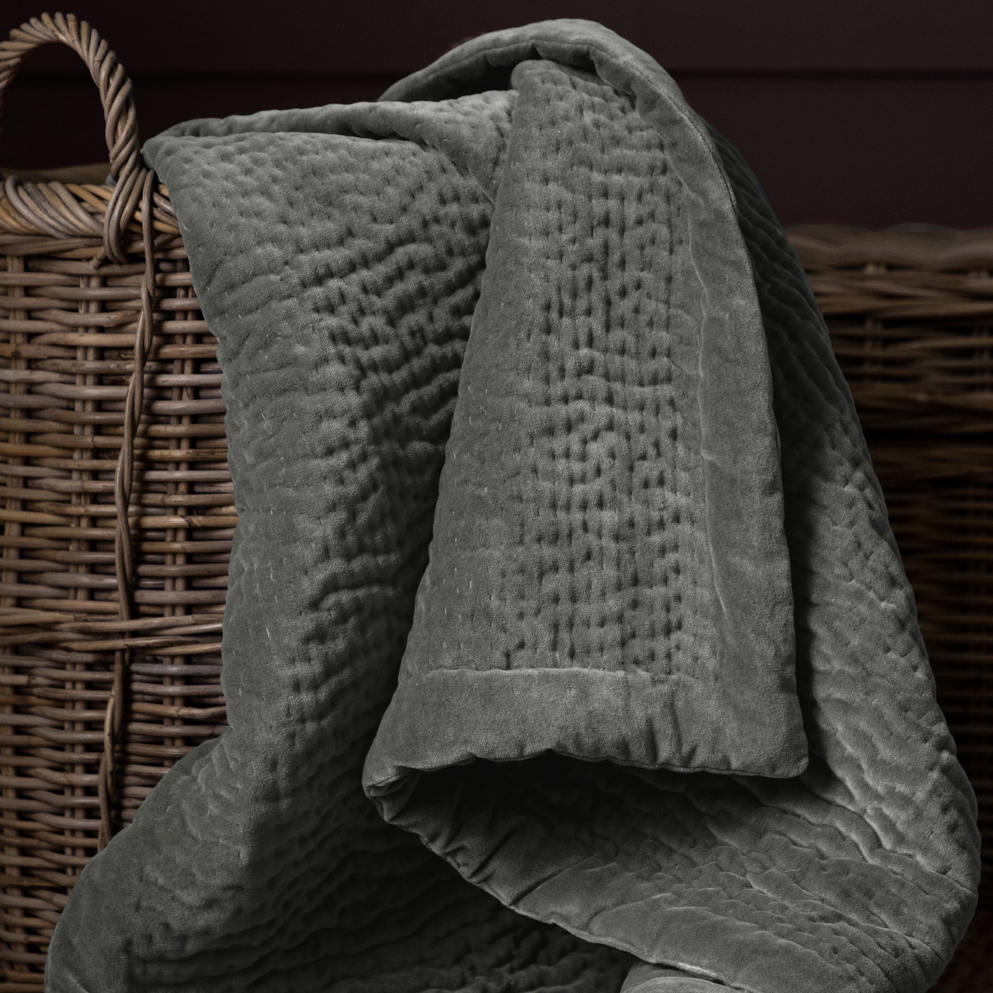 Haze Velvet Quilted Throw- Steel