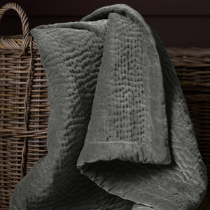 Haze Velvet Quilted Throw- Steel