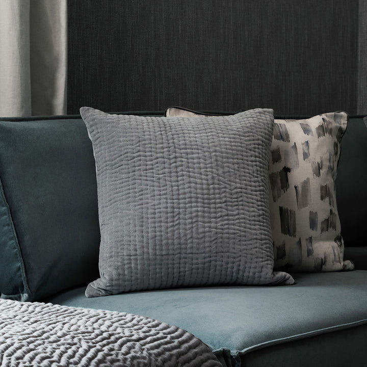 Haze Embroidered Feather Cushion - Steel