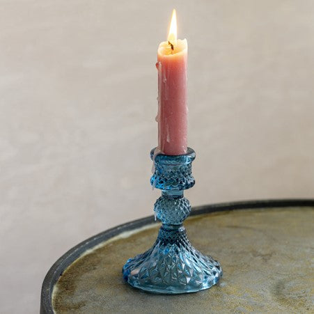 Glass Candlestick - Dinner Candle Holder - Harlequin Blue