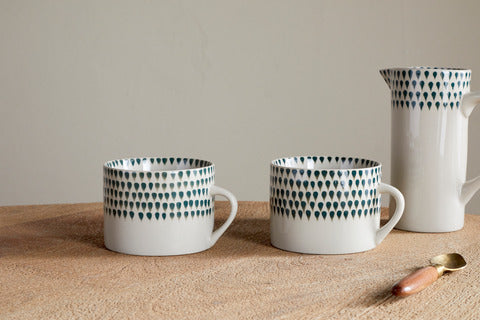 Juniper Drop Mug - Cream & Juniper - Large (Set of 2)