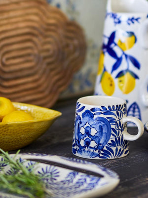 Karlie Mug, Patterned Stoneware - Blue