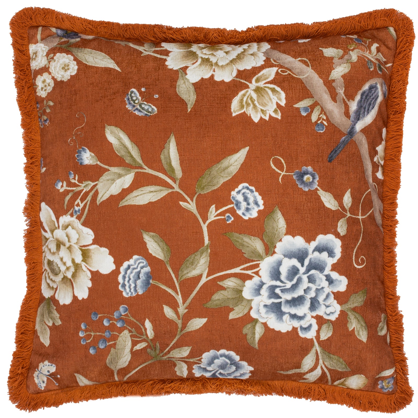 Sanderson Porcelain Garden Chenille Cushion - Rust