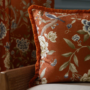 Sanderson Porcelain Garden Chenille Cushion - Rust
