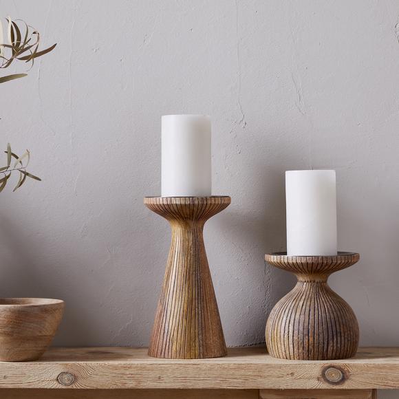 Omari Mango Wood Candlestick - small