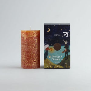 Orange & Cinnamon Gold Marbled Pillar Candle - St Eval