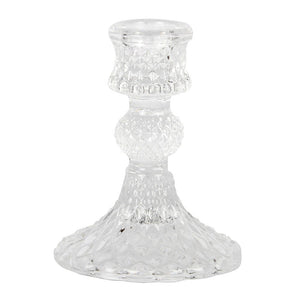 Harlequin Glass Candlestick - Dinner Candle Holder - Clear