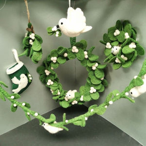 Handmade Felt Biodegradable Mistletoe Sprig Christmas Hanging Decoration