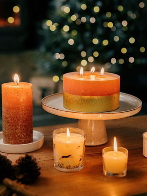 Orange & Cinnamon Gold Marbled Pillar Candle - St Eval