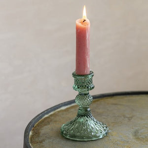 Glass Candlestick - Dinner Candle Holder - Harlequin Green