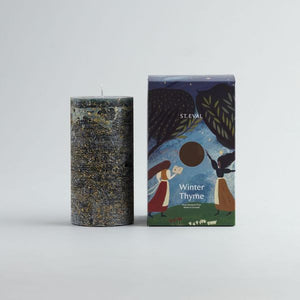 Winter Thyme Gold Marbled Pillar Candle - St Eval