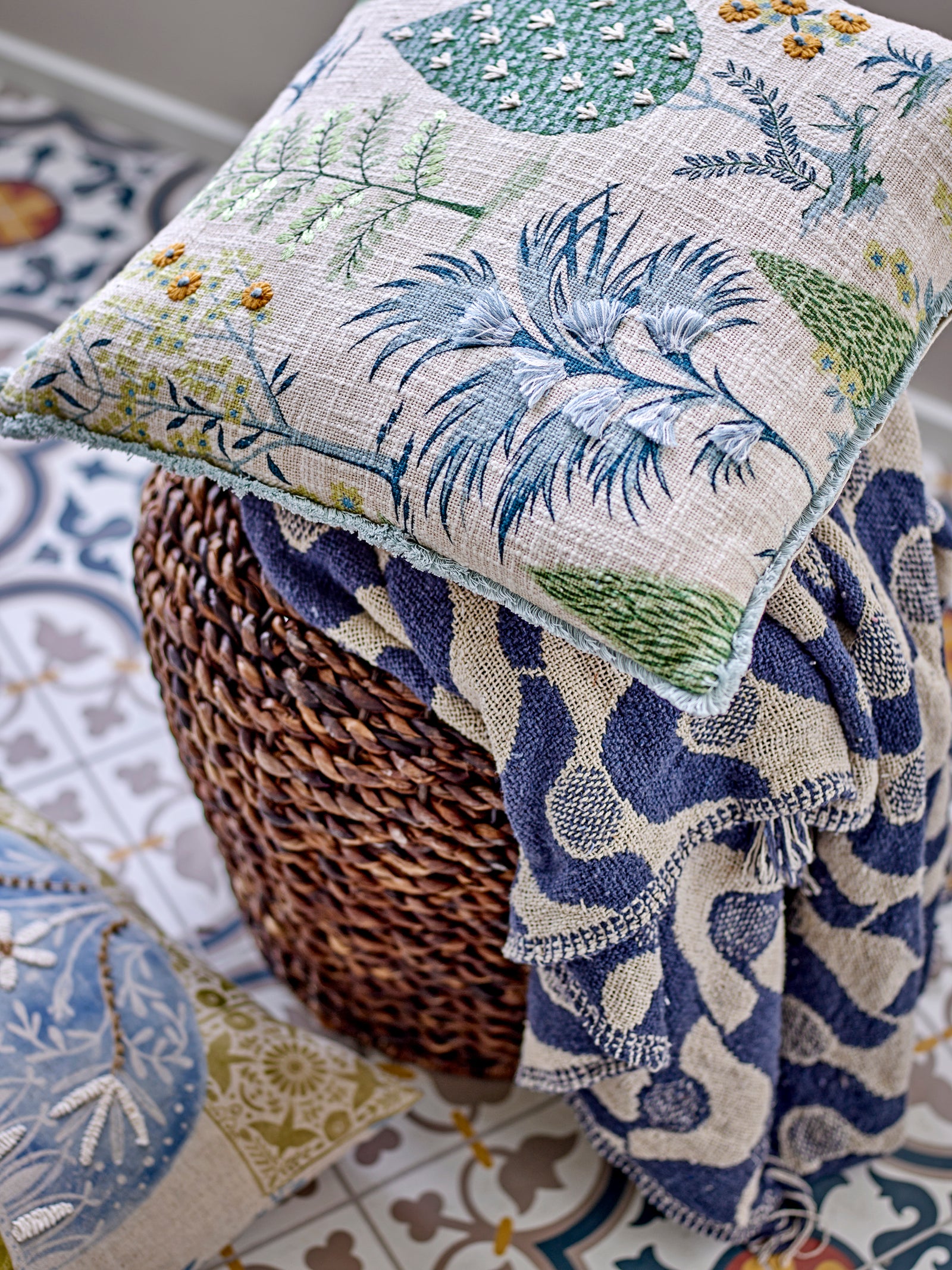 Santena Throw, Blue, Recycled Cotton