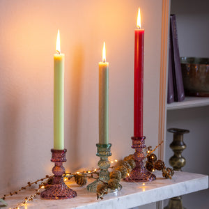 Glass Candlestick - Harlequin Amethyst Glass Dinner Candle Holder