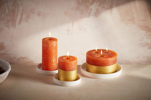 Orange & Cinnamon Gold Marbled Pillar Candle - St Eval