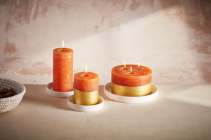 Orange & Cinnamon Gold Marbled Pillar Candle - St Eval