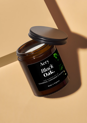 Aery Black Oak Scented Candle Jar - Cedarwood Cardamon and Nutmeg