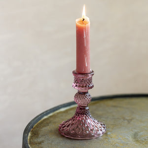 Glass Candlestick - Harlequin Amethyst Glass Dinner Candle Holder
