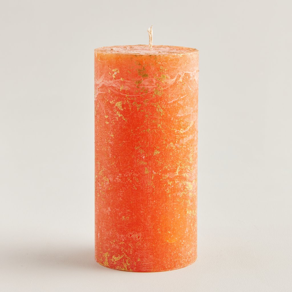 Orange & Cinnamon Gold Marbled Pillar Candle - St Eval