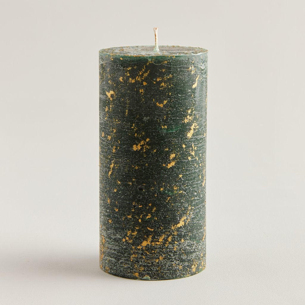 Winter Thyme Gold Marbled Pillar Candle - St Eval