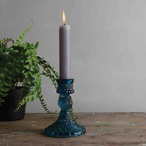 Glass Candlestick - Dinner Candle Holder - Harlequin Blue