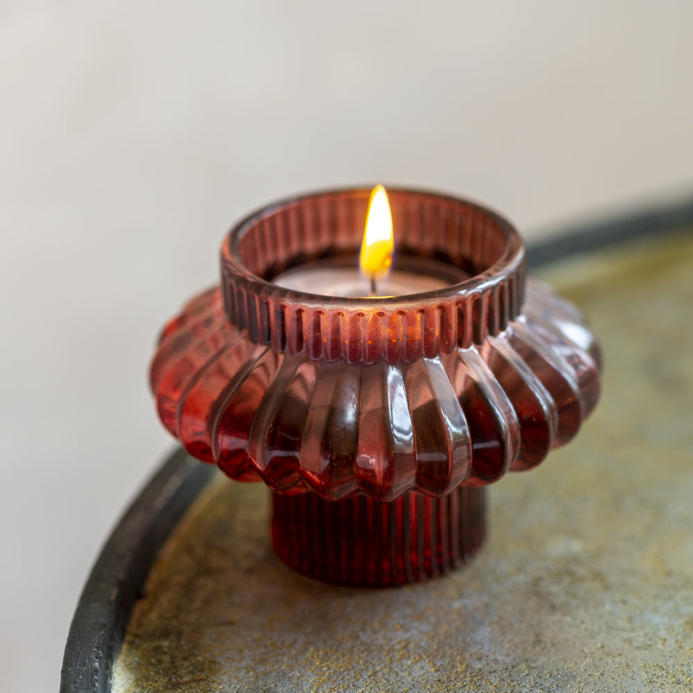 Duo Glass Candleholder - Plum