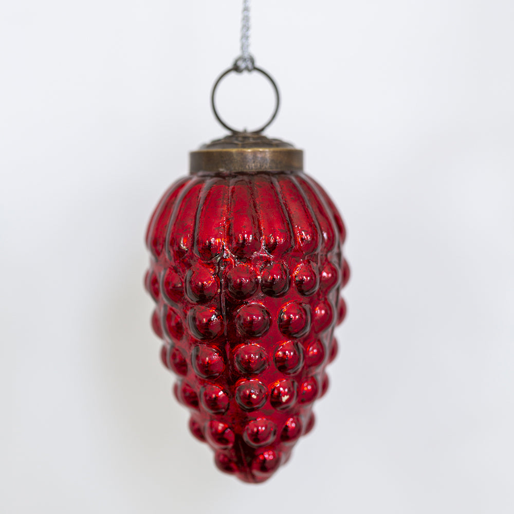 Red Fircone Decoration - Medium - Christmas Bauble