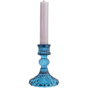 Glass Candlestick - Dinner Candle Holder - Harlequin Blue