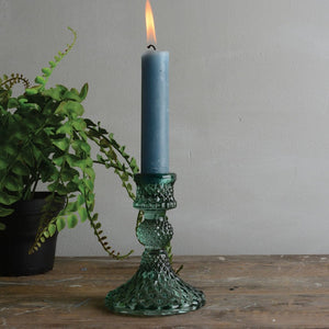 Glass Candlestick - Dinner Candle Holder - Harlequin Green