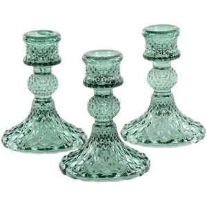 Glass Candlestick - Dinner Candle Holder - Harlequin Green