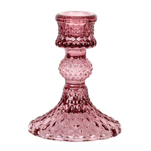 Glass Candlestick - Harlequin Amethyst Glass Dinner Candle Holder
