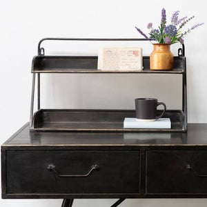 Antique Black/Brass Shelf and Desk Tidy - 2 shelf